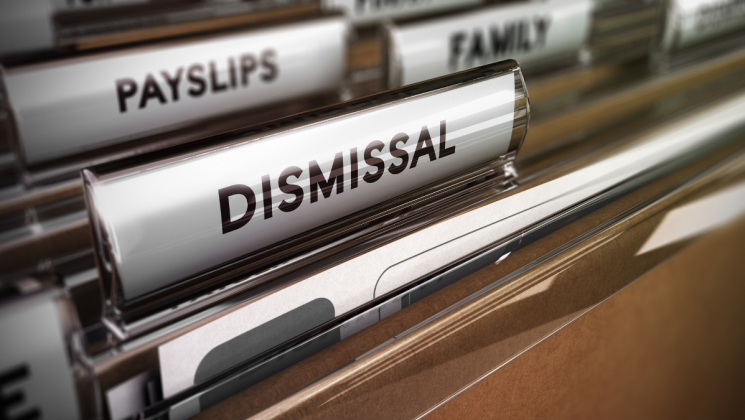 Filing cabinet with 'dismissal' file